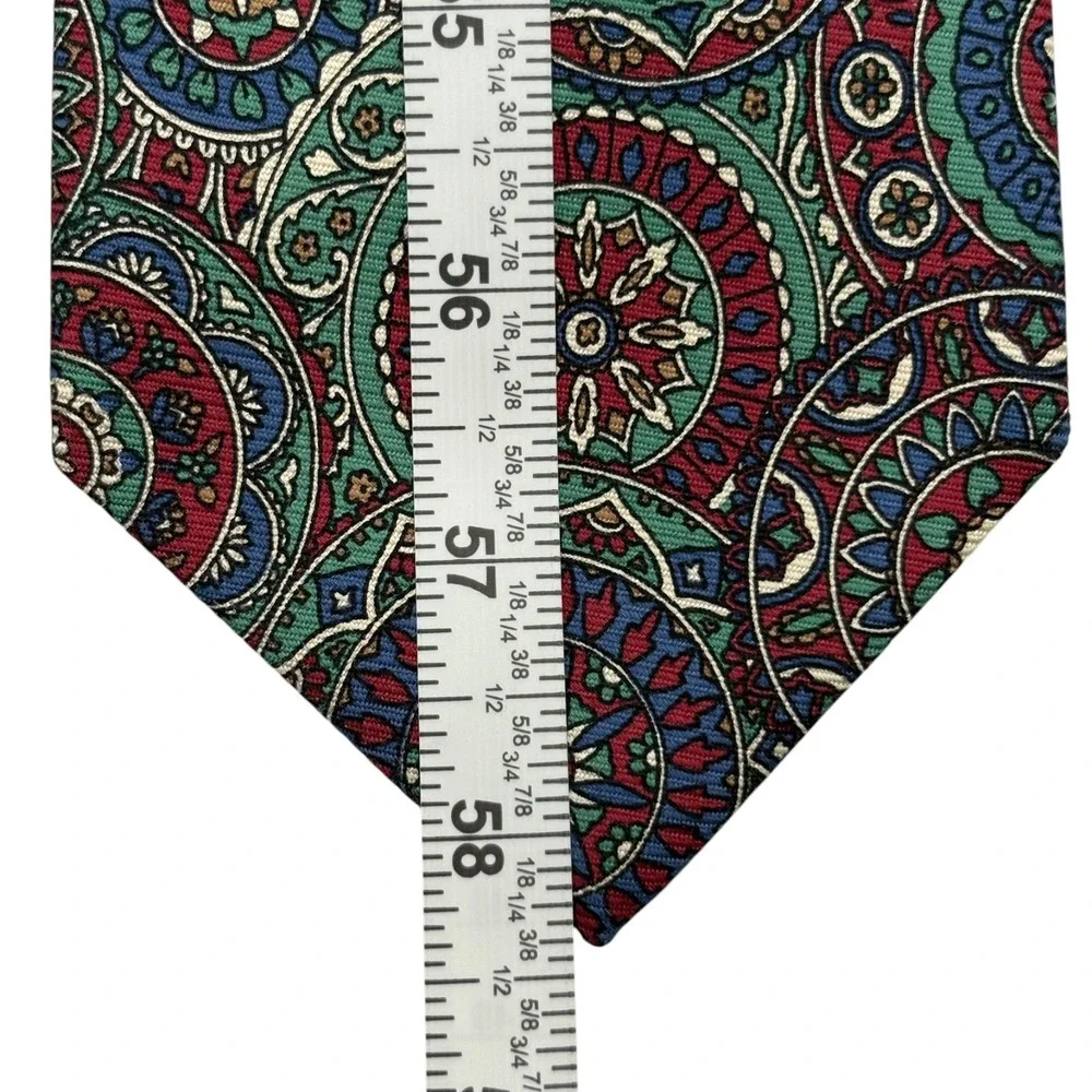 Vintage Polo Ralph Lauren Silk Necktie Mens Red Green Blue Medallion USA 58x3.5‎